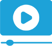 A blue and black background with an image of a play button.